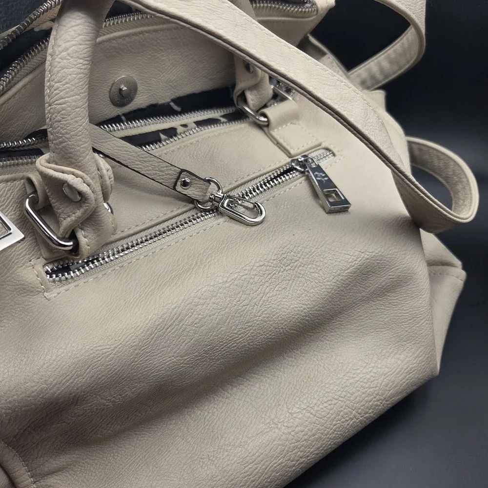 Jenna Kator Collection Vegan Leather Cream Crossbody Satchel